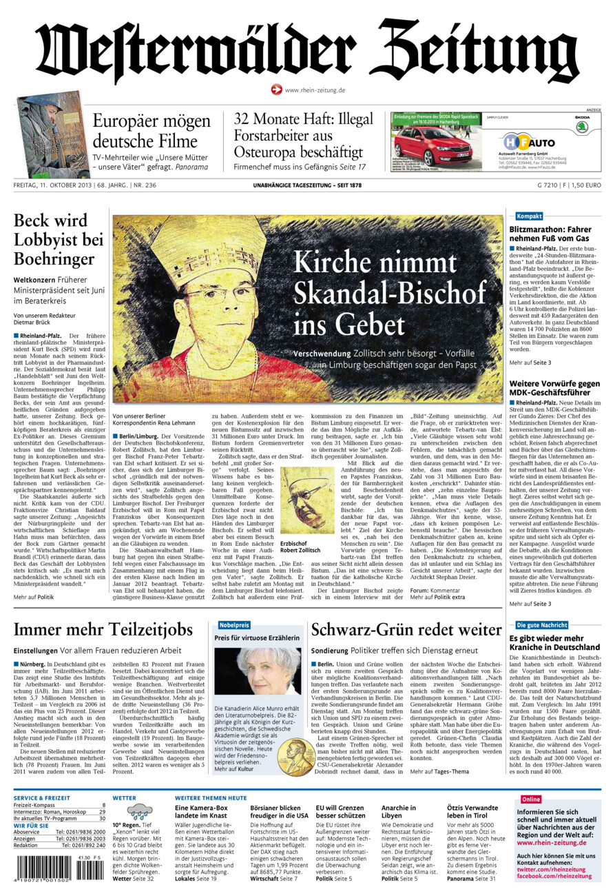 Westerwälder Zeitung vom Freitag, 11.10.2013