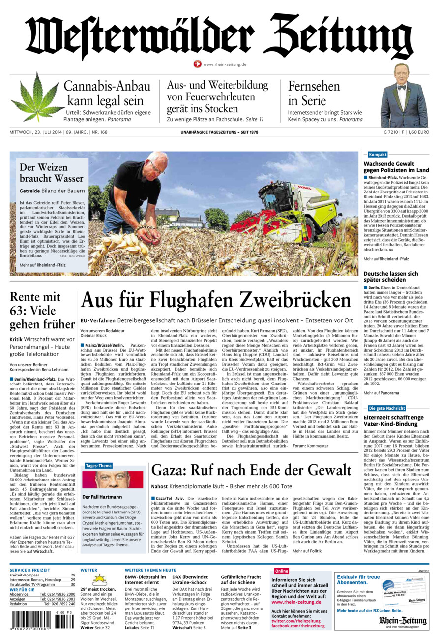 Westerwälder Zeitung vom Mittwoch, 23.07.2014