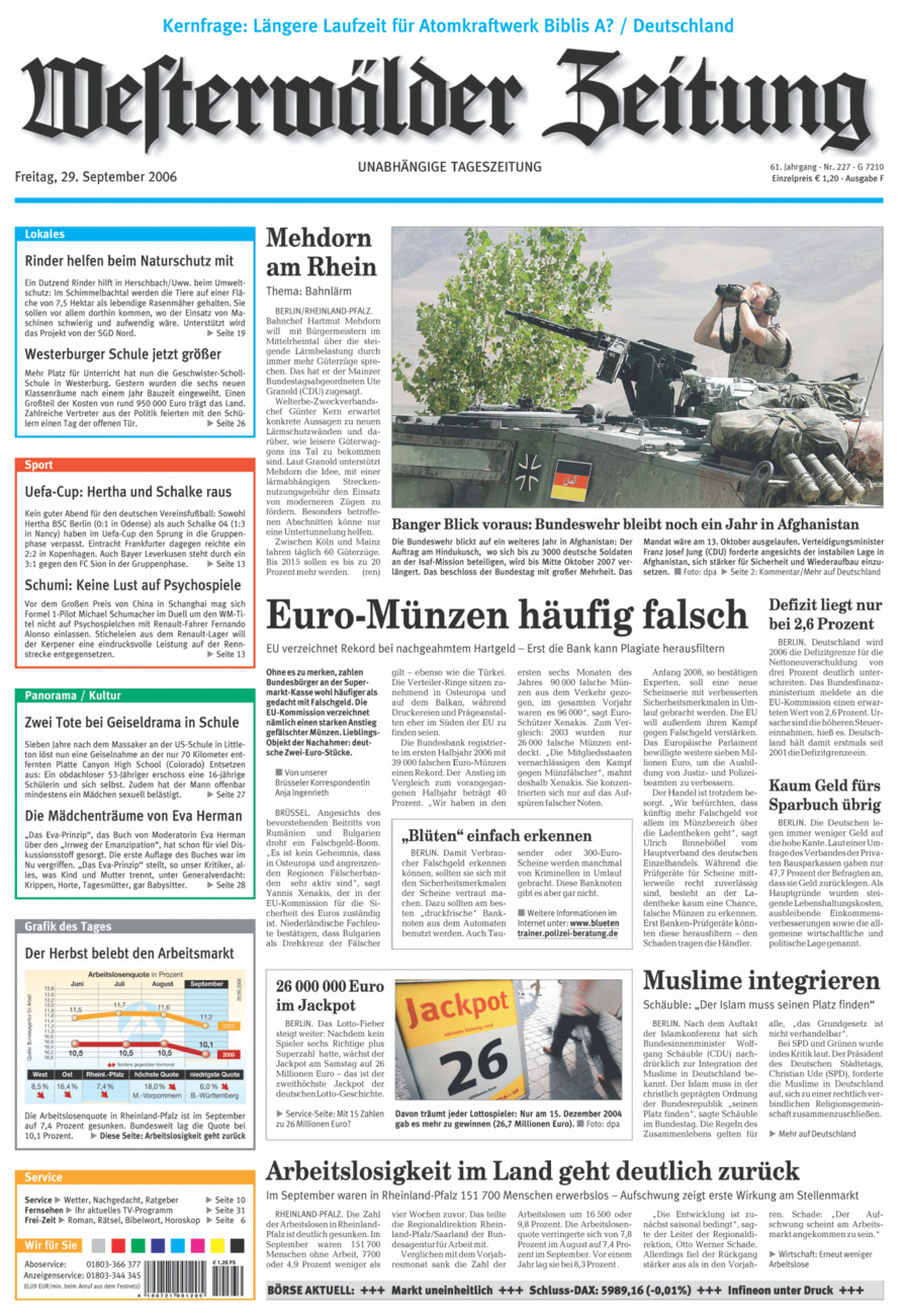Westerwälder Zeitung vom Freitag, 29.09.2006