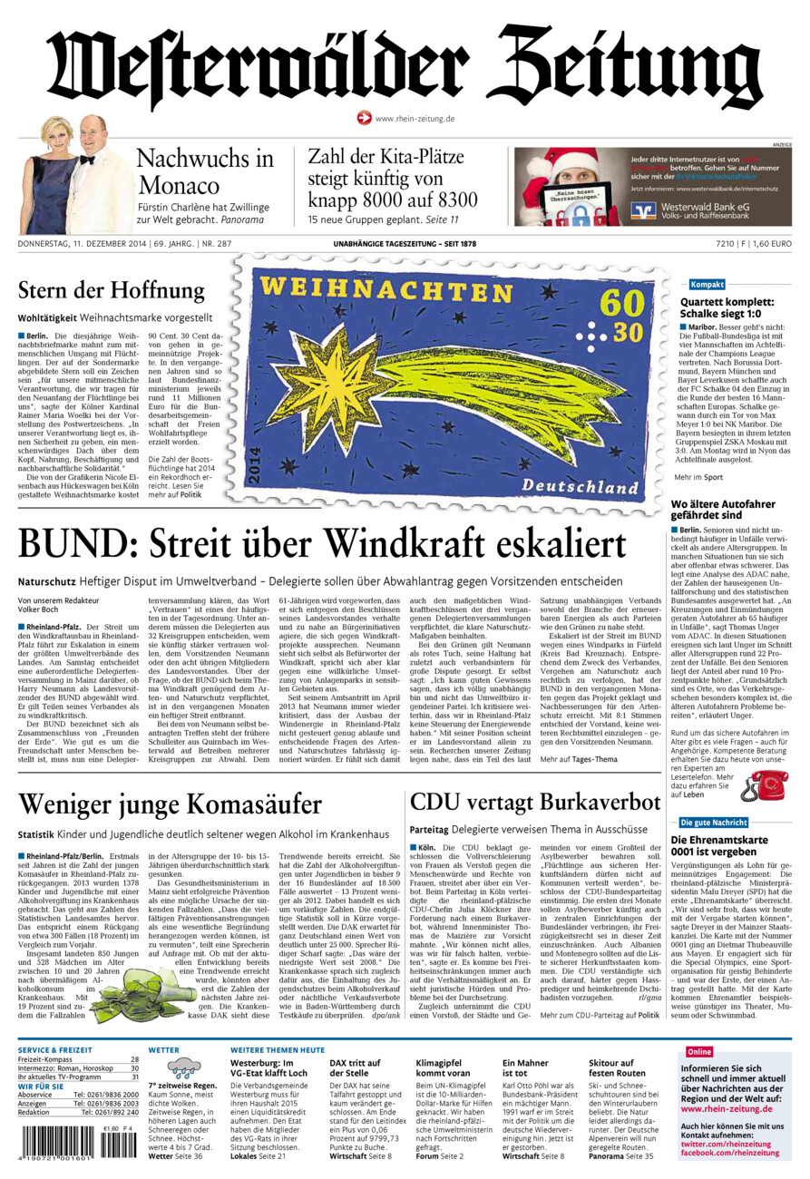 Westerwälder Zeitung vom Donnerstag, 11.12.2014