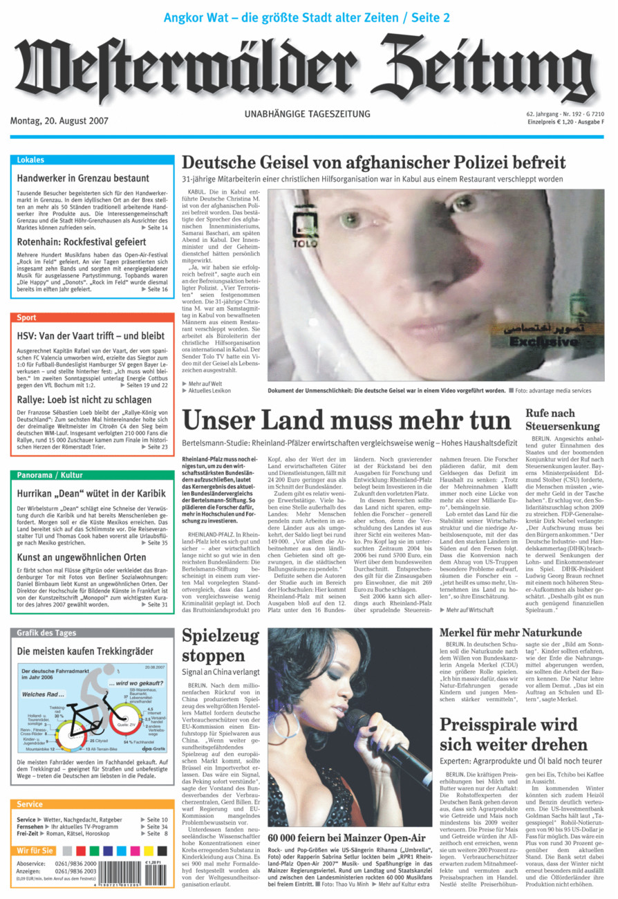 Westerwälder Zeitung vom Montag, 20.08.2007