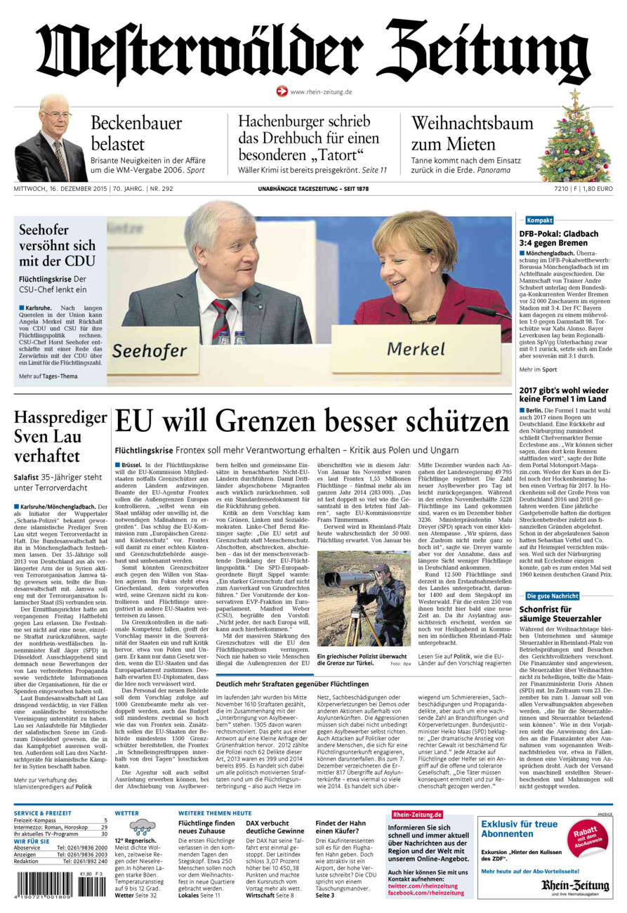Westerwälder Zeitung vom Mittwoch, 16.12.2015