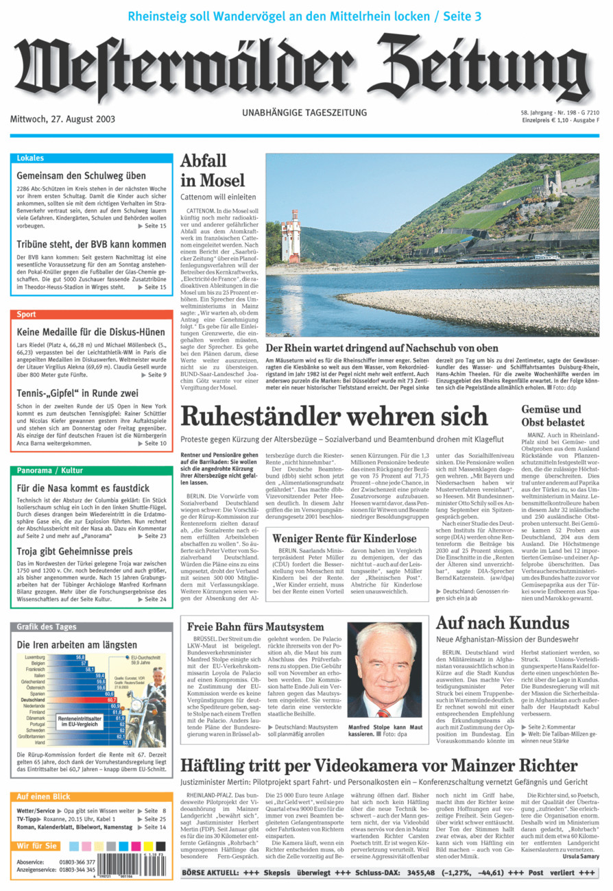 Westerwälder Zeitung vom Mittwoch, 27.08.2003