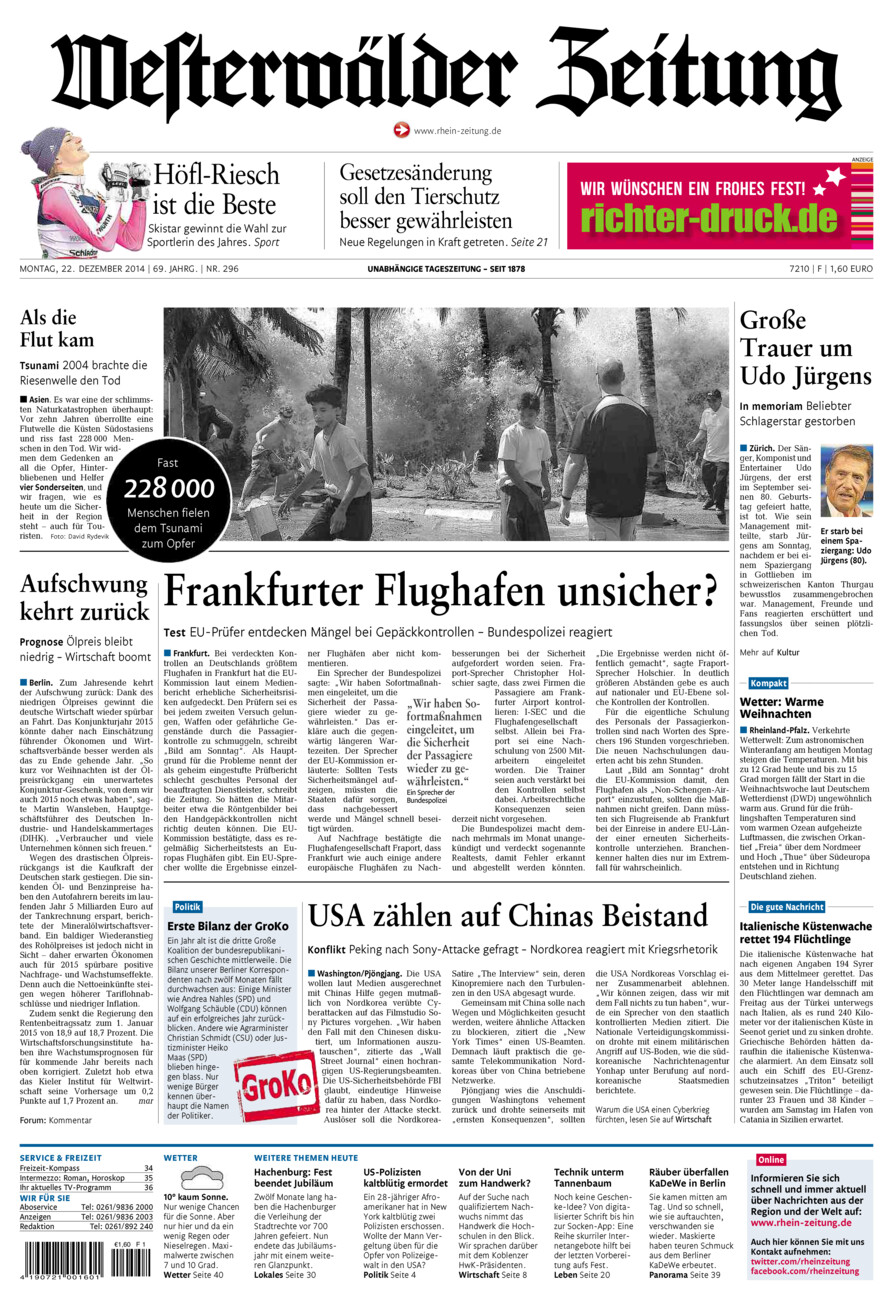 Westerwälder Zeitung vom Montag, 22.12.2014