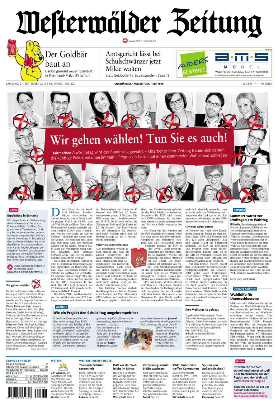 Westerwälder Zeitung vom Samstag, 21.09.2013
