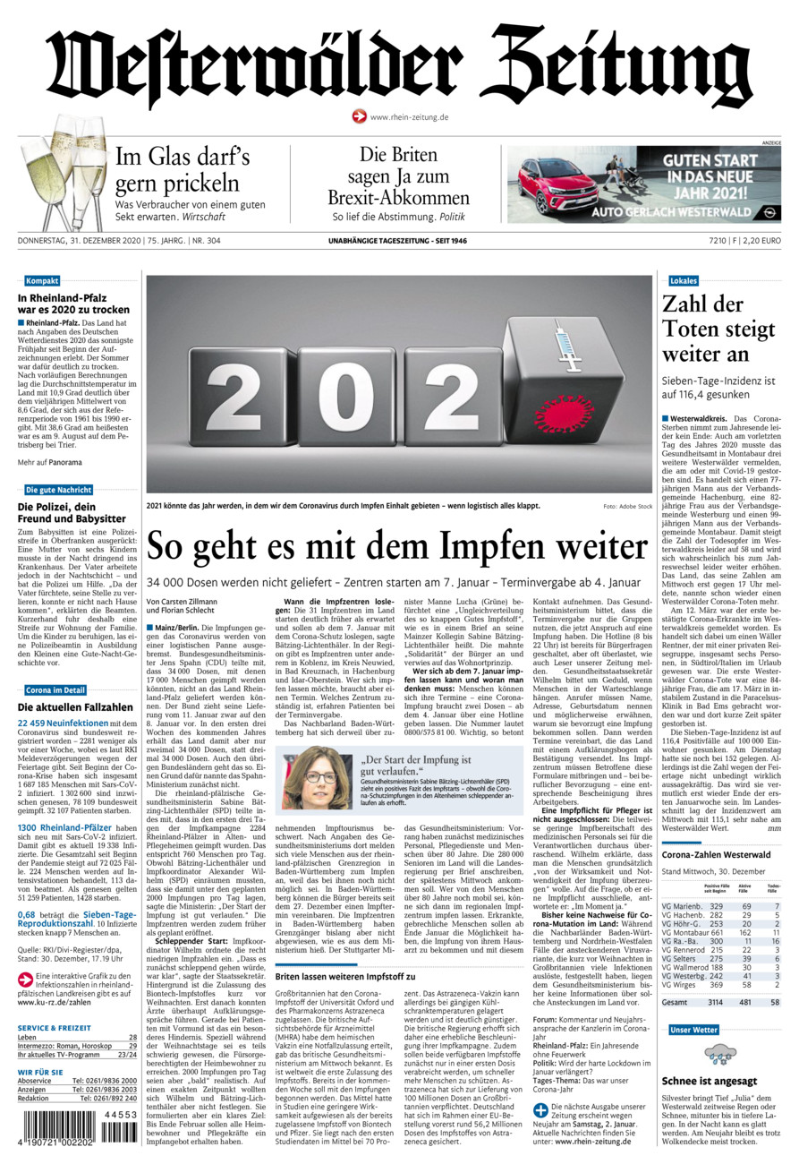 Westerwälder Zeitung vom Donnerstag, 31.12.2020