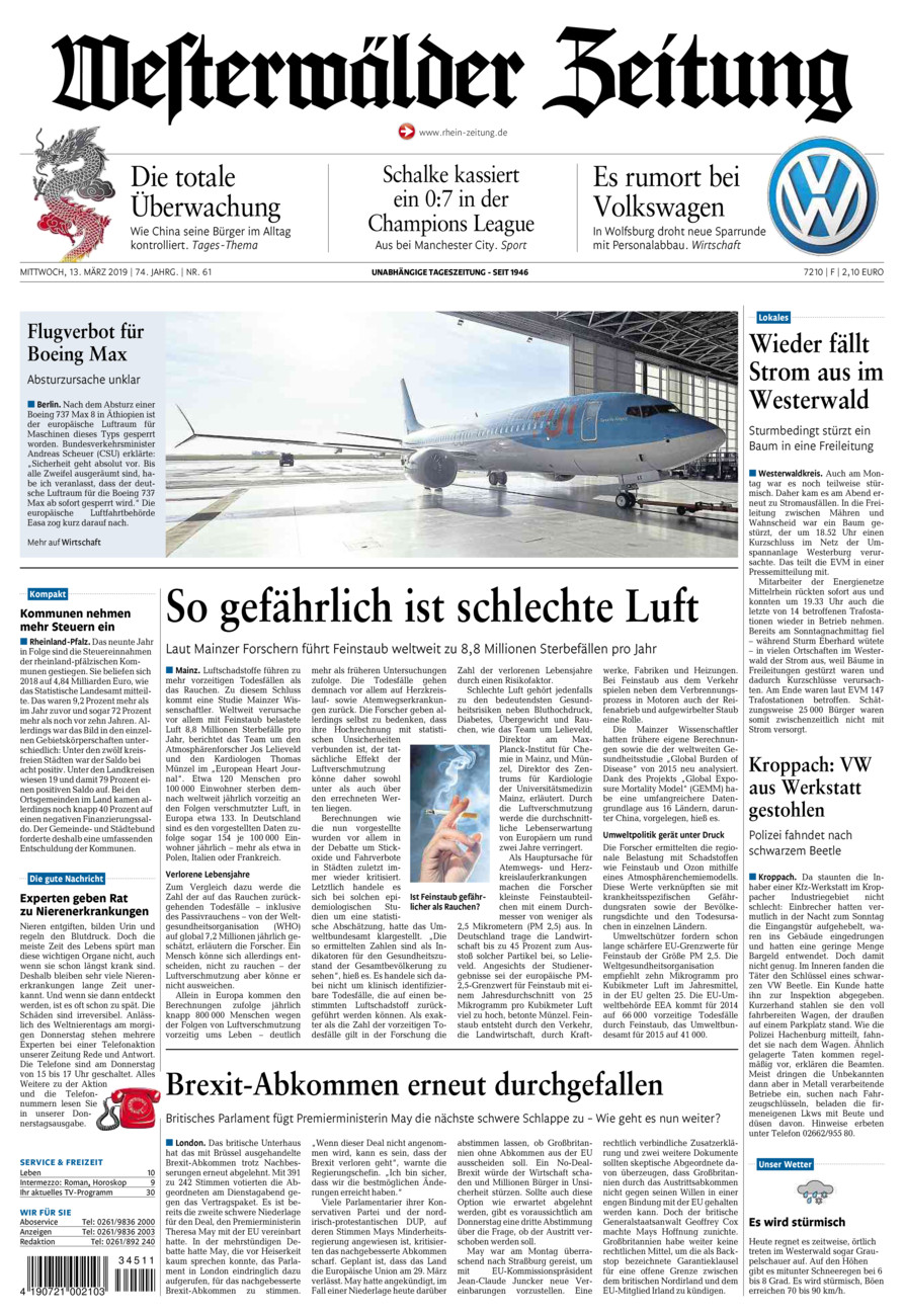 Westerwälder Zeitung vom Mittwoch, 13.03.2019