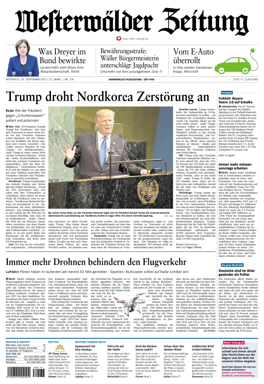Westerwälder Zeitung vom Mittwoch, 20.09.2017