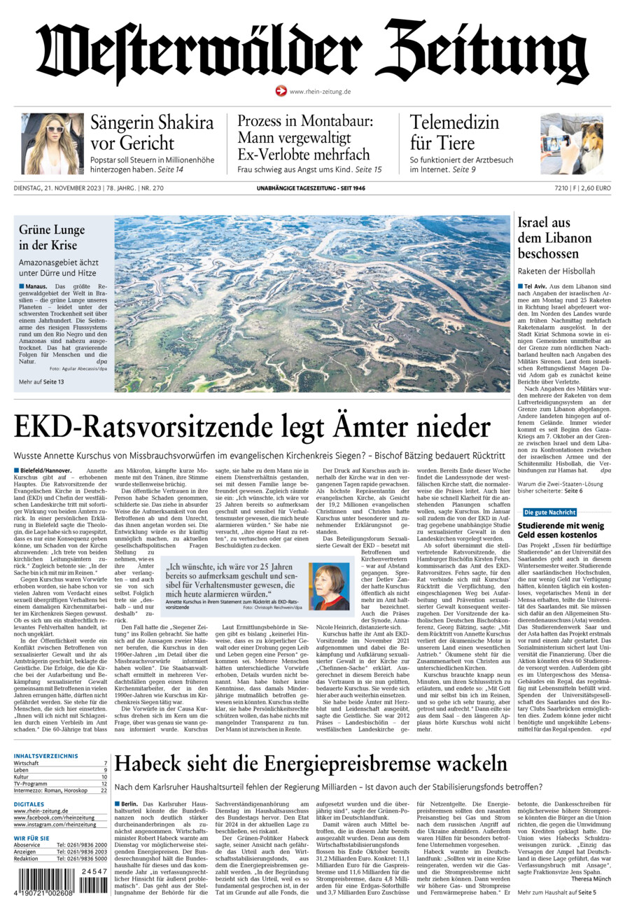 Westerwälder Zeitung vom Dienstag, 21.11.2023