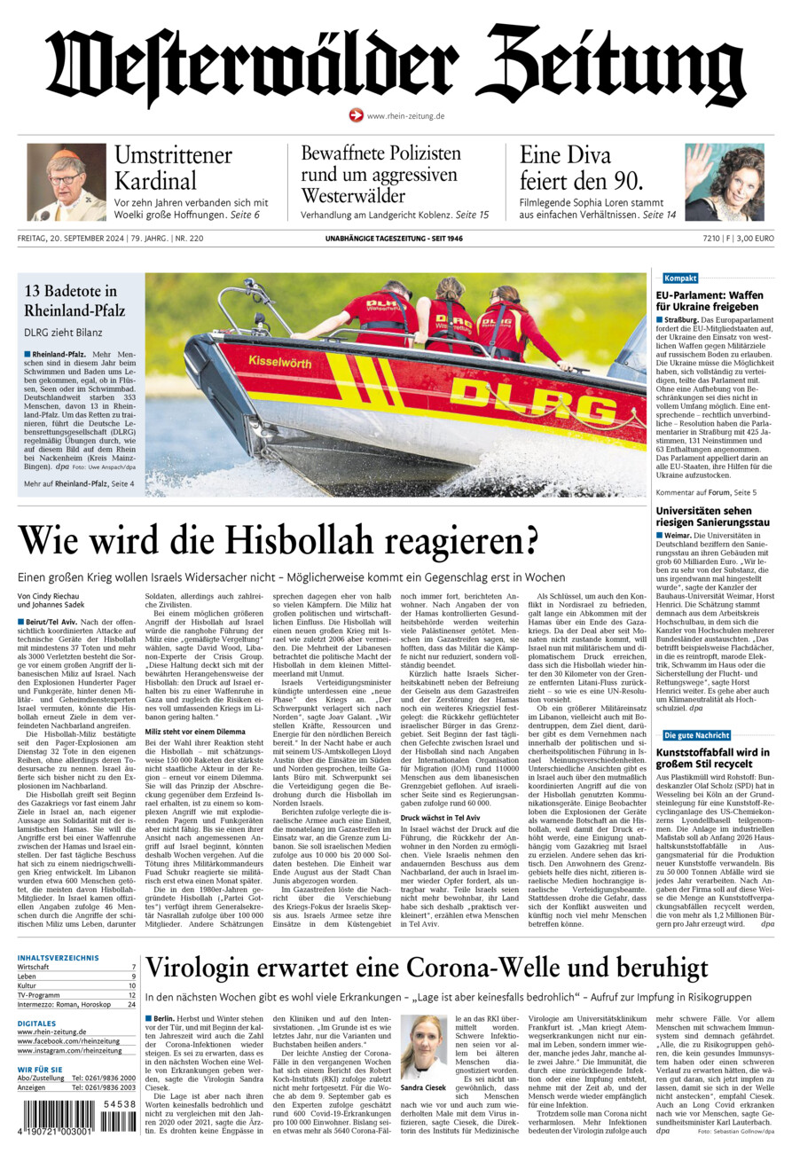 Westerwälder Zeitung vom Freitag, 20.09.2024