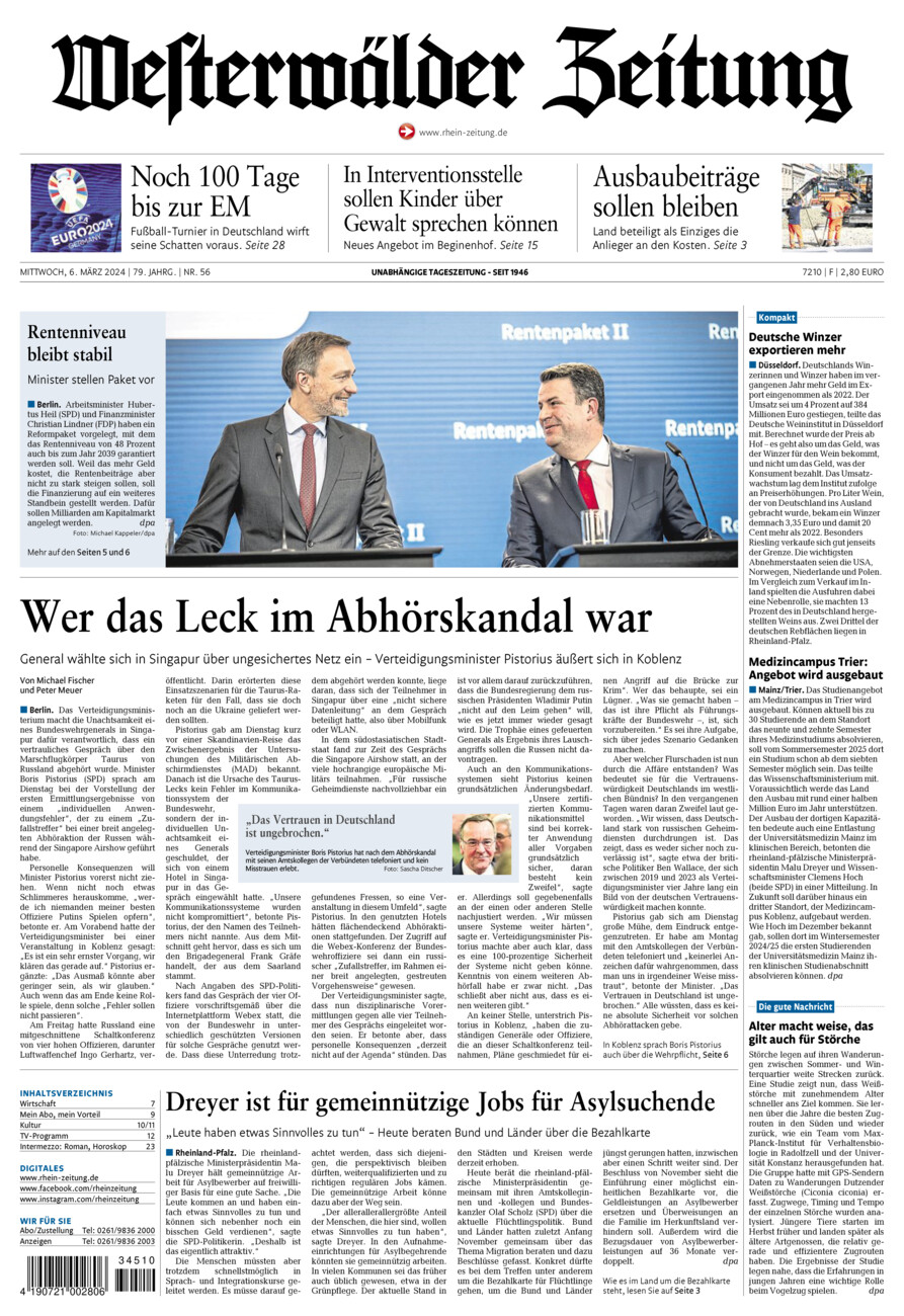 Westerwälder Zeitung vom Mittwoch, 06.03.2024