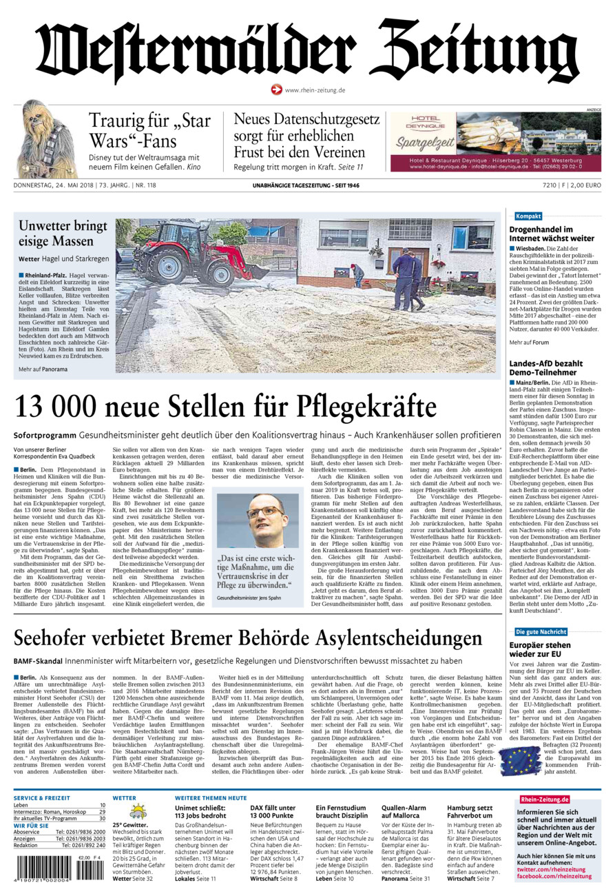 Westerwälder Zeitung vom Donnerstag, 24.05.2018