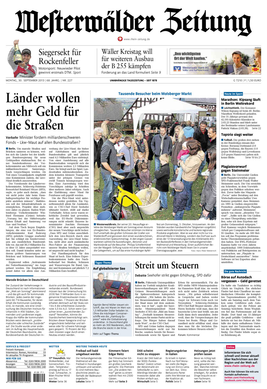 Westerwälder Zeitung vom Montag, 30.09.2013