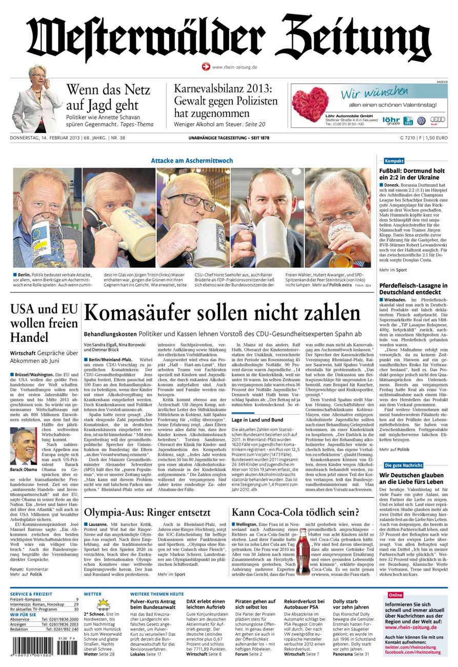 Westerwälder Zeitung vom Donnerstag, 14.02.2013