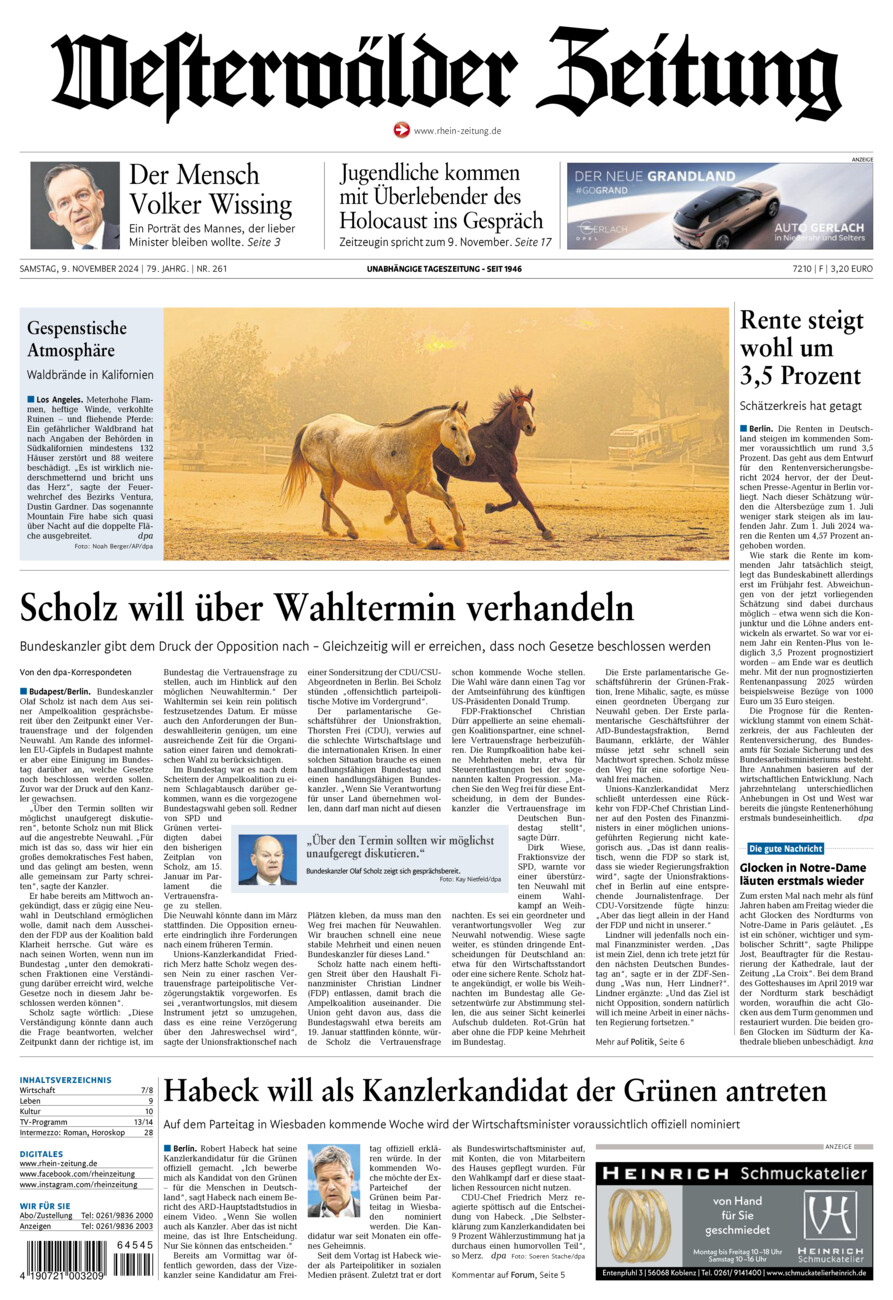 Westerwälder Zeitung vom Samstag, 09.11.2024