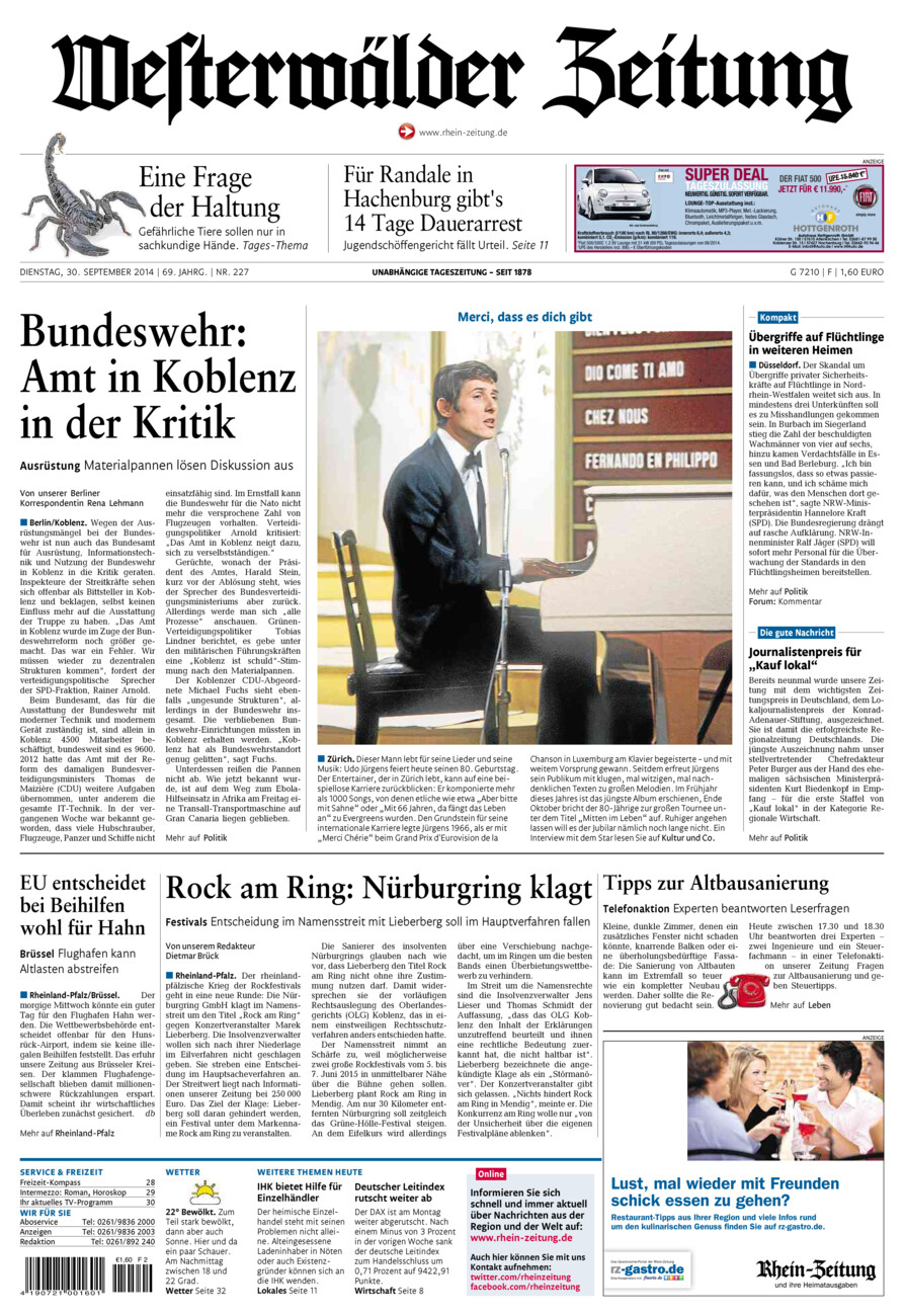 Westerwälder Zeitung vom Dienstag, 30.09.2014