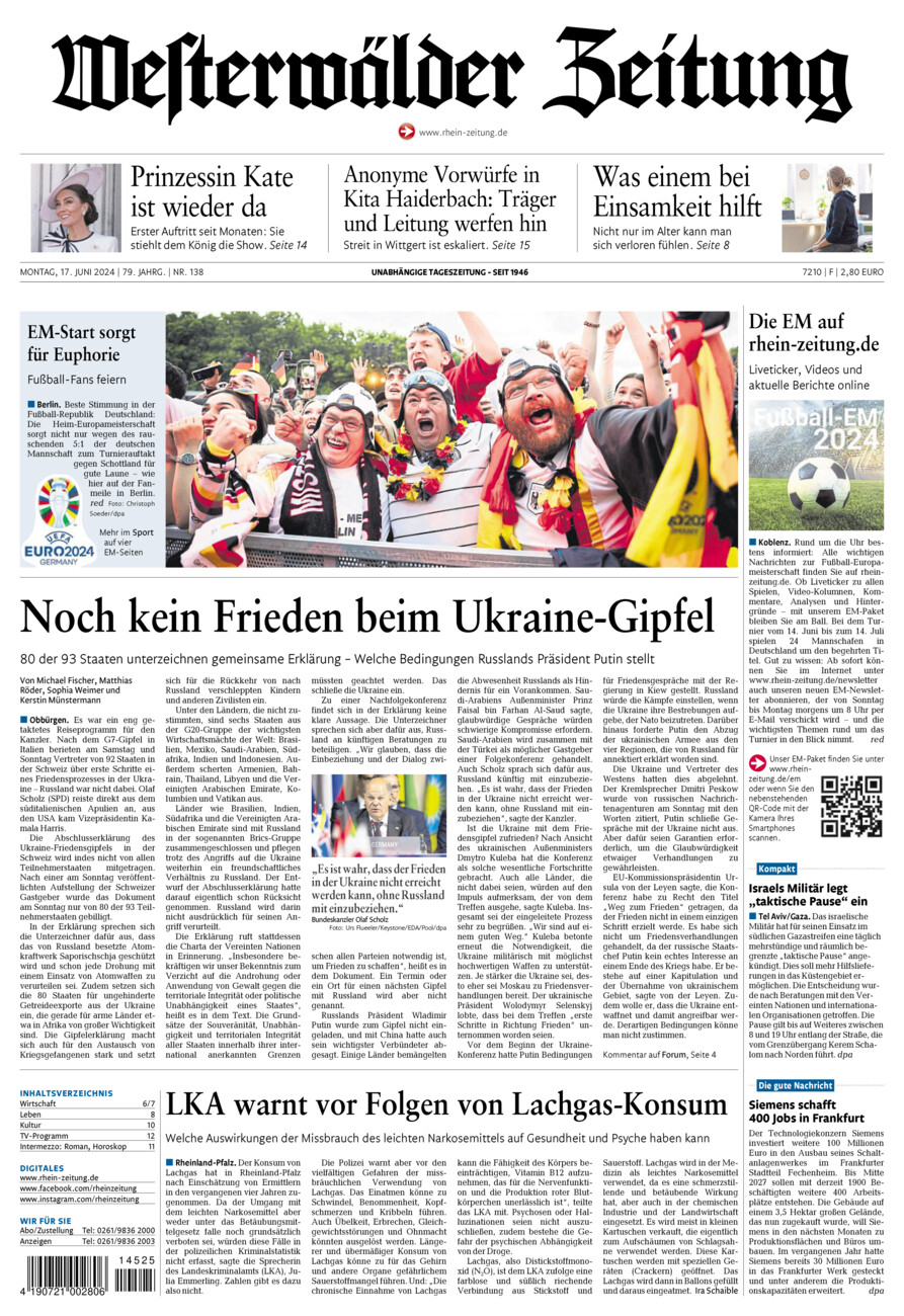 Westerwälder Zeitung vom Montag, 17.06.2024