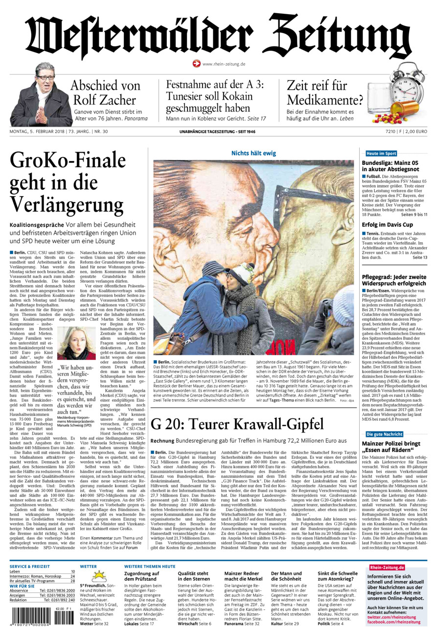 Westerwälder Zeitung vom Montag, 05.02.2018