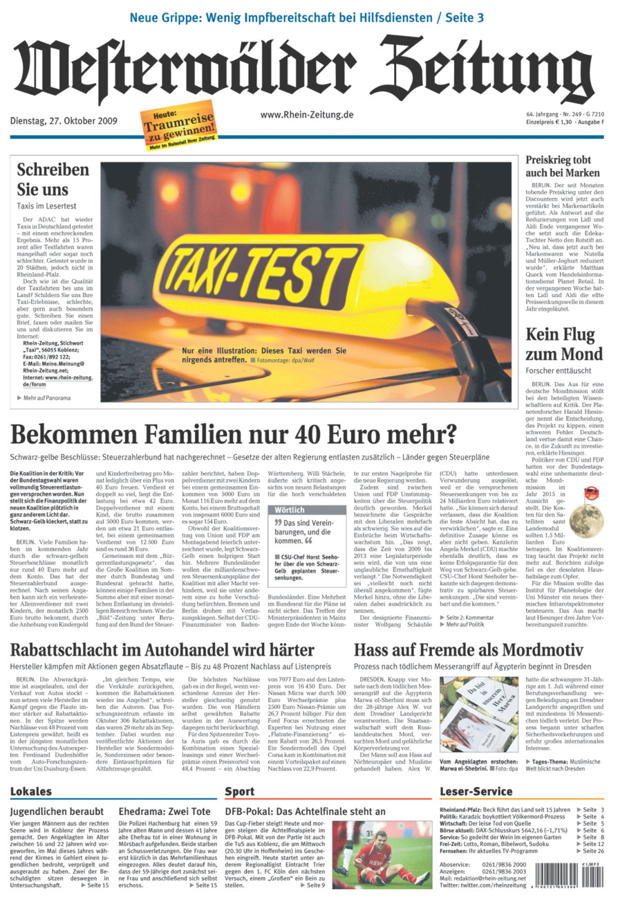 Westerwälder Zeitung vom Dienstag, 27.10.2009