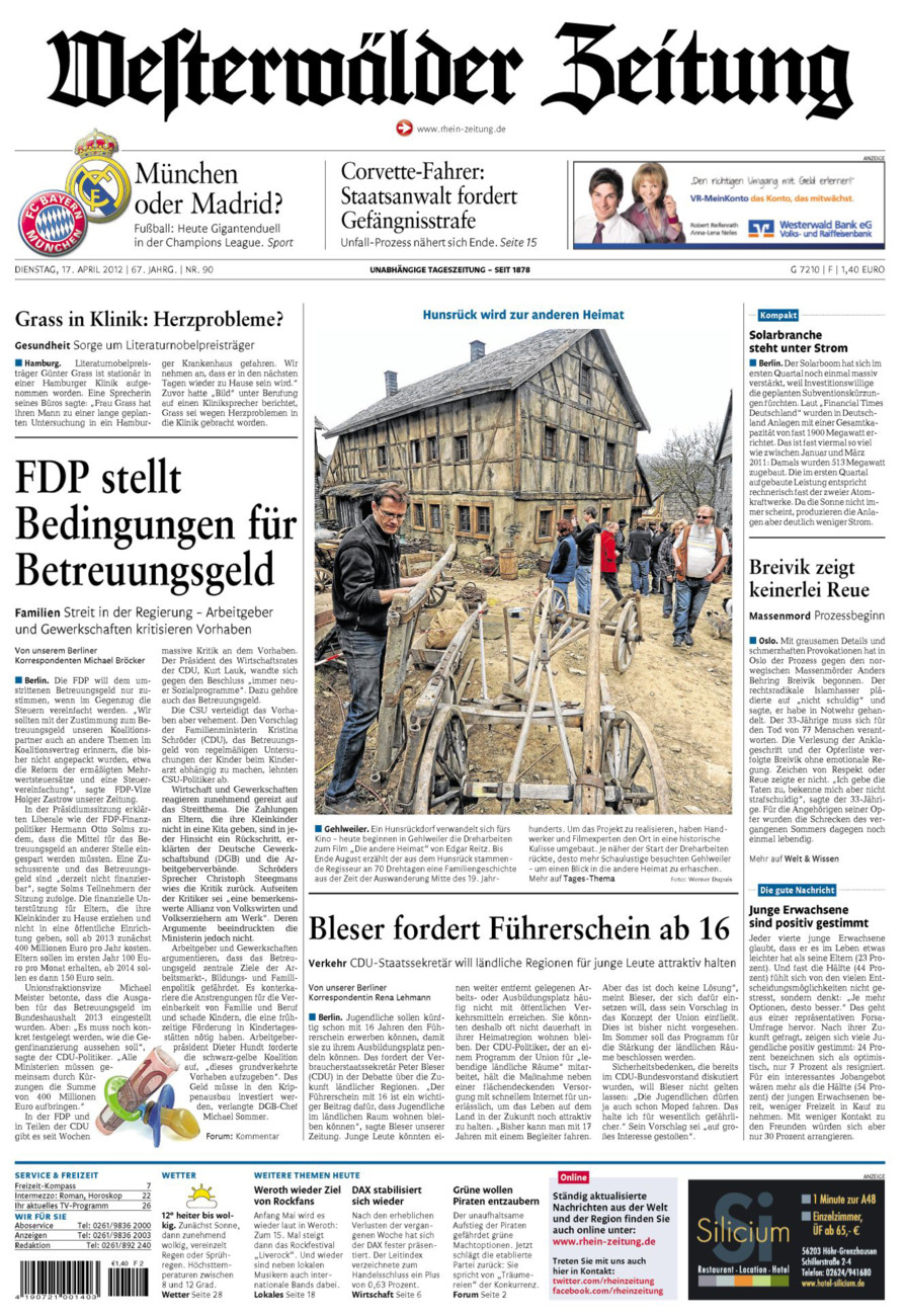 Westerwälder Zeitung vom Dienstag, 17.04.2012