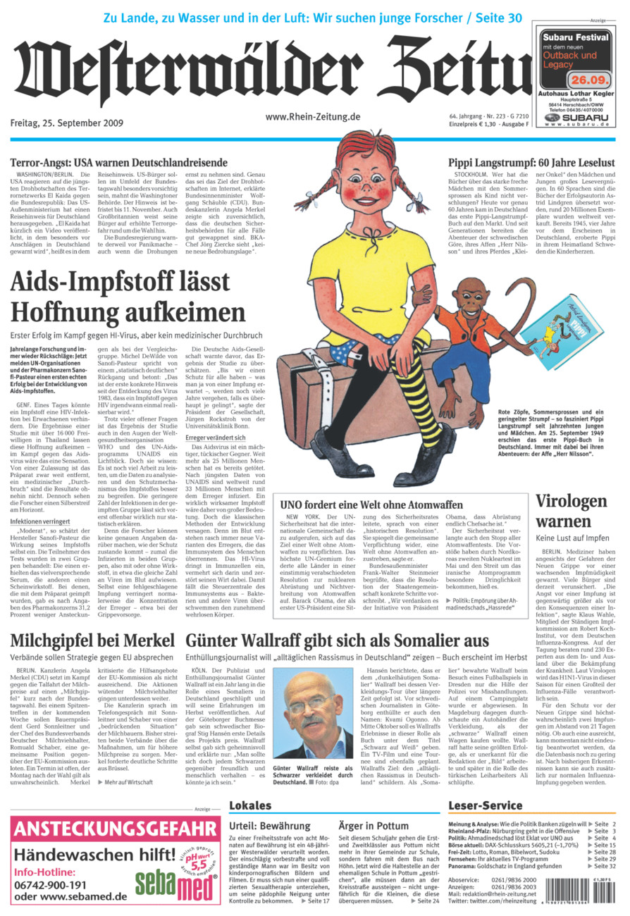 Westerwälder Zeitung vom Freitag, 25.09.2009