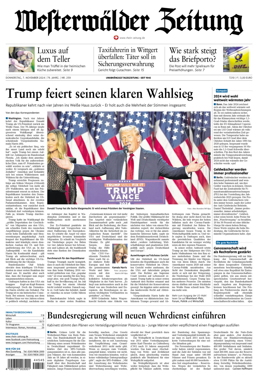 Westerwälder Zeitung vom Donnerstag, 07.11.2024