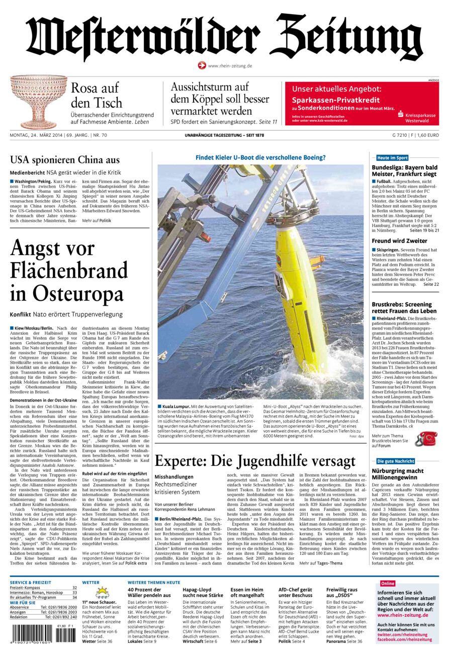Westerwälder Zeitung vom Montag, 24.03.2014