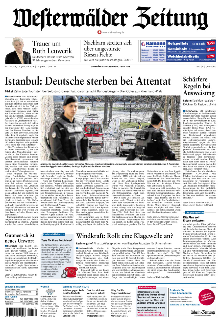 Westerwälder Zeitung vom Mittwoch, 13.01.2016