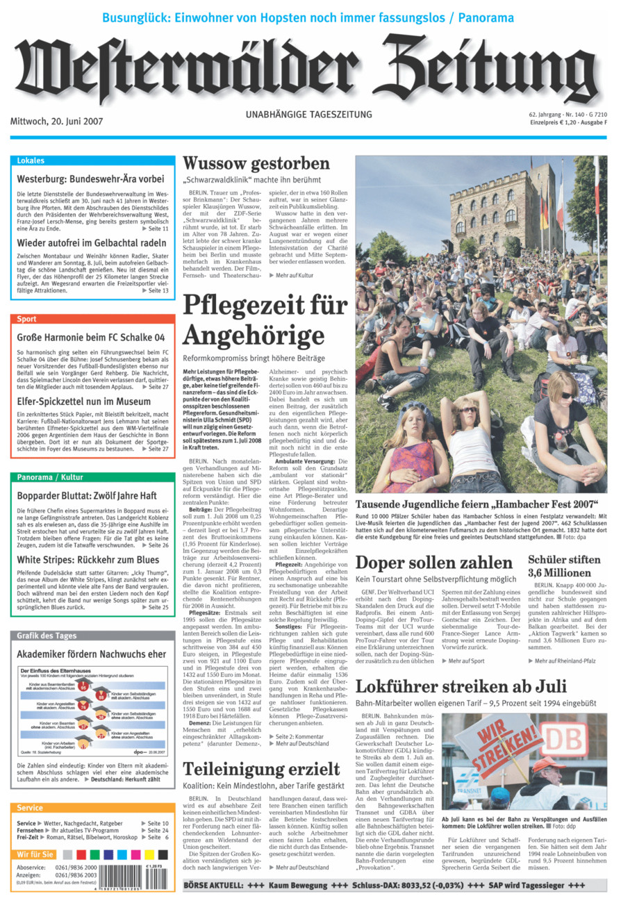 Westerwälder Zeitung vom Mittwoch, 20.06.2007