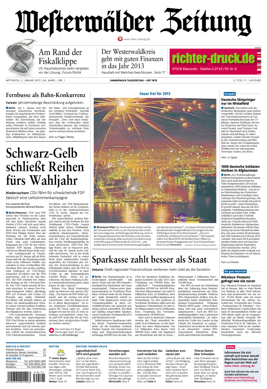 Westerwälder Zeitung vom Mittwoch, 02.01.2013