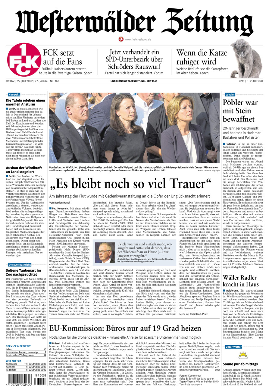Westerwälder Zeitung vom Freitag, 15.07.2022
