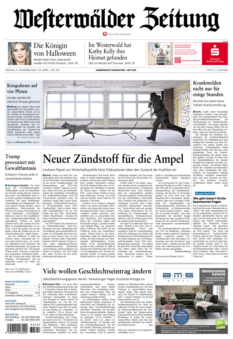 Westerwälder Zeitung vom Samstag, 02.11.2024