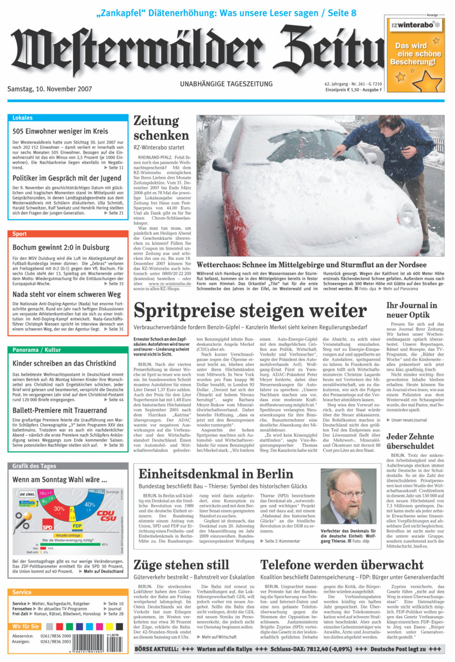 Westerwälder Zeitung vom Samstag, 10.11.2007