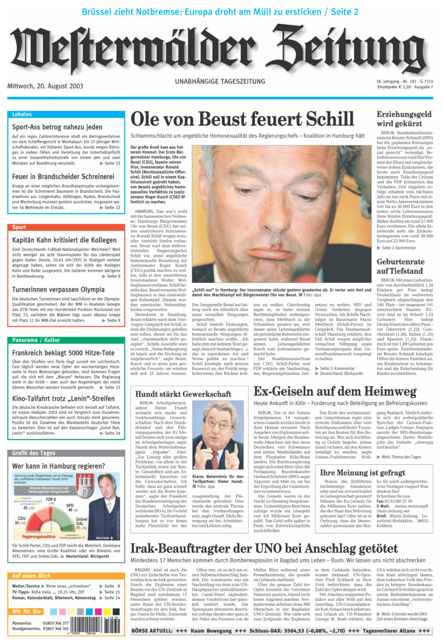Westerwälder Zeitung vom Mittwoch, 20.08.2003