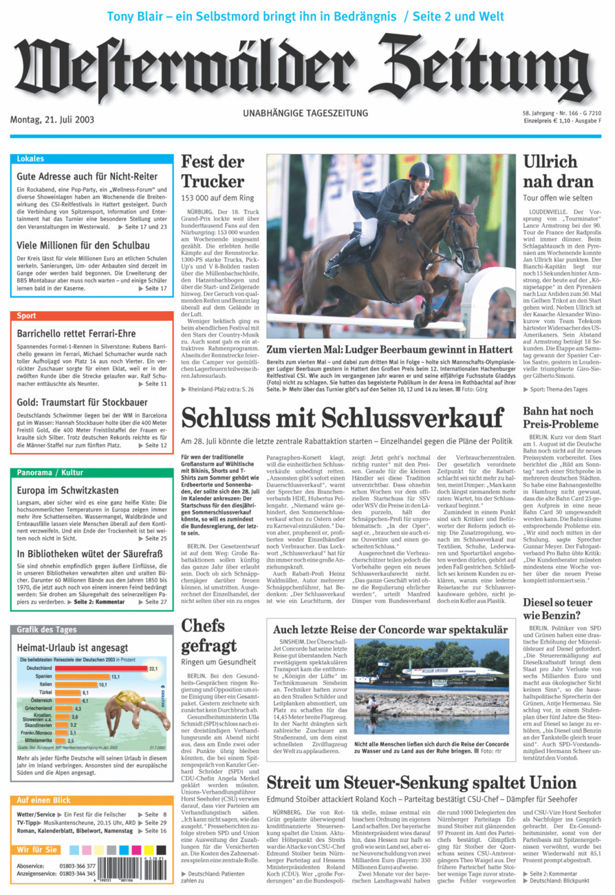 Westerwälder Zeitung vom Montag, 21.07.2003