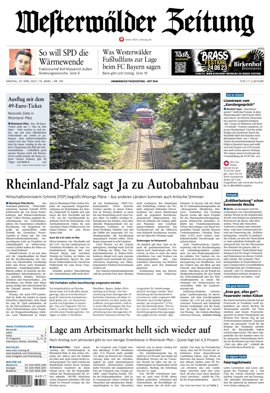 Westerwälder Zeitung vom Samstag, 29.04.2023