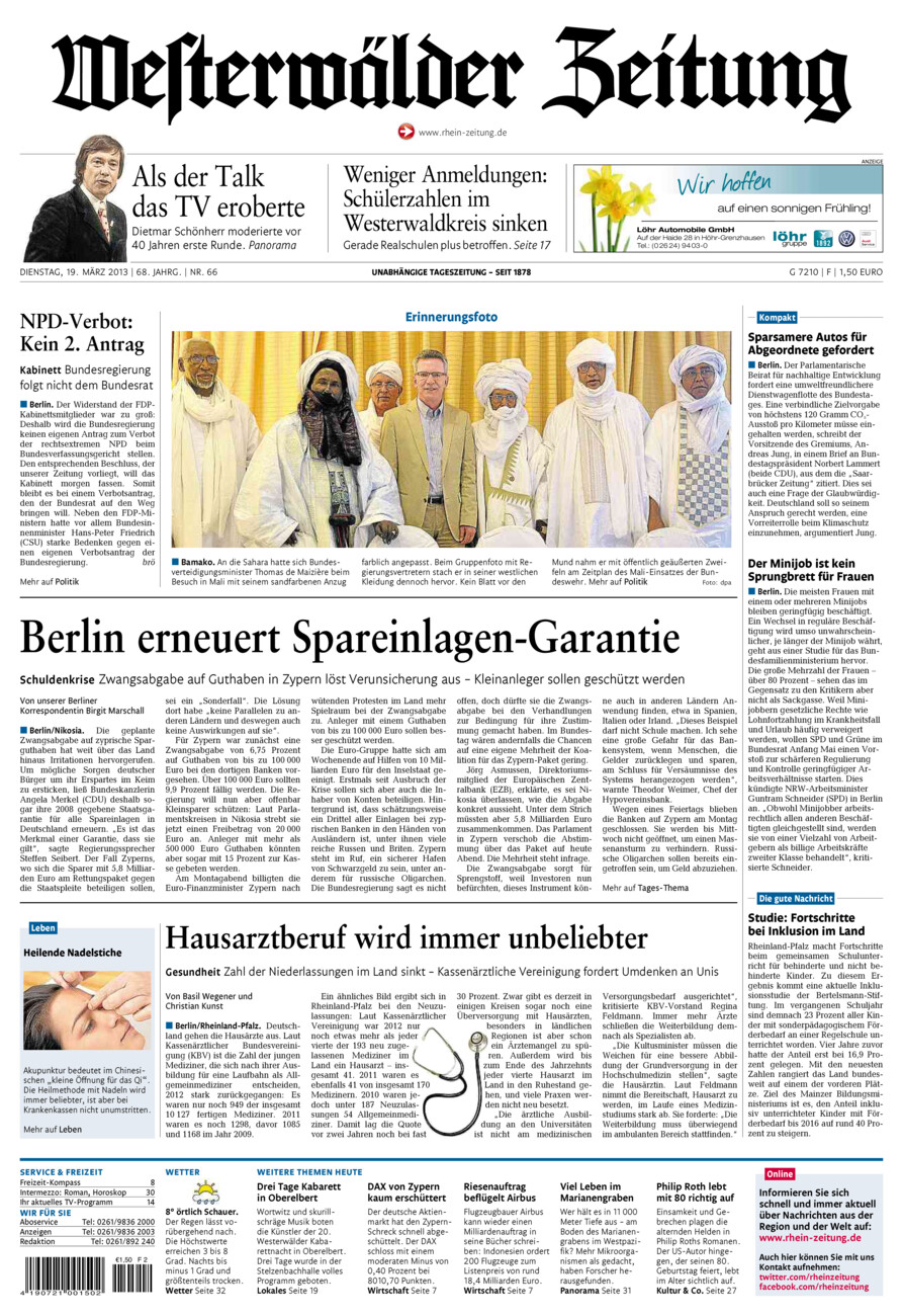 Westerwälder Zeitung vom Dienstag, 19.03.2013