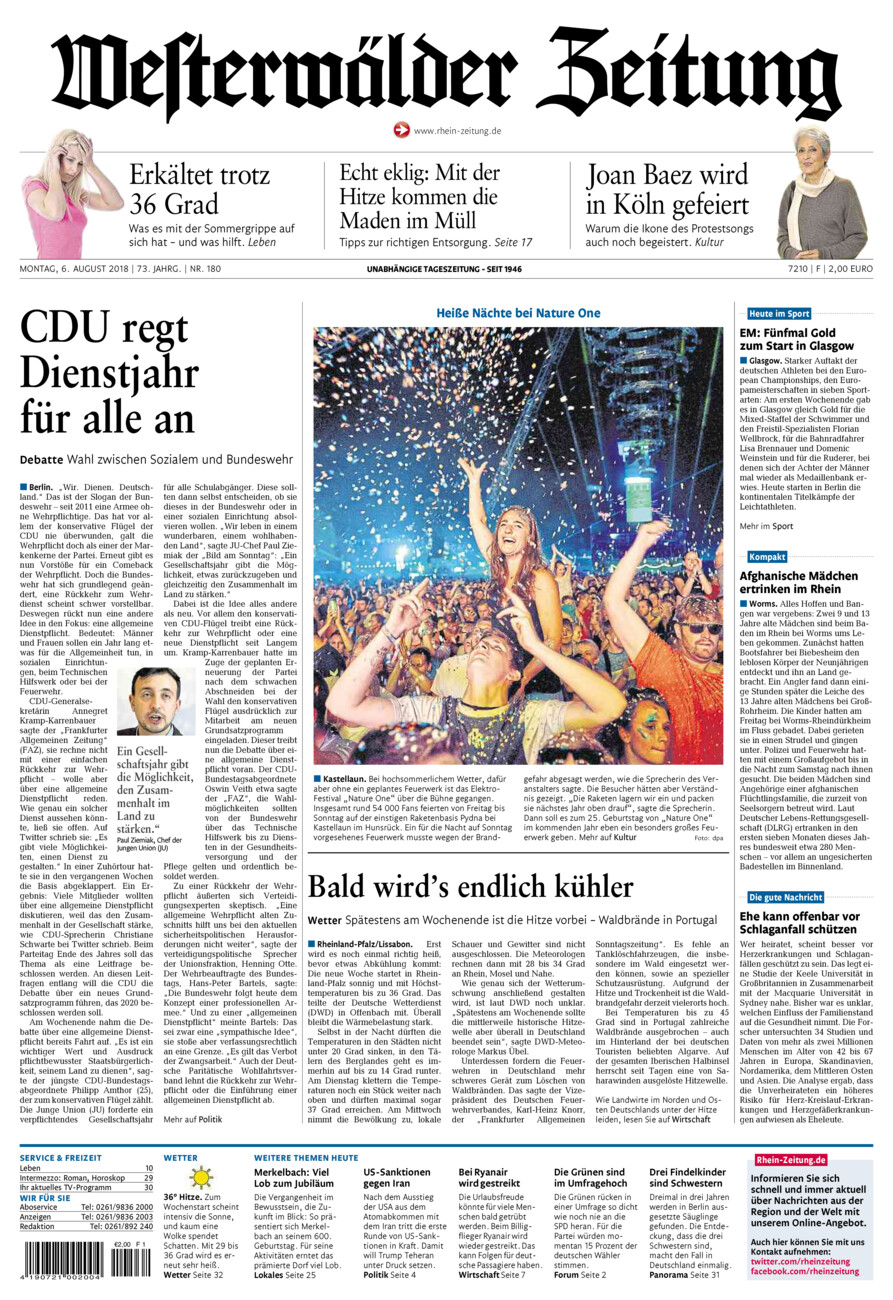 Westerwälder Zeitung vom Montag, 06.08.2018