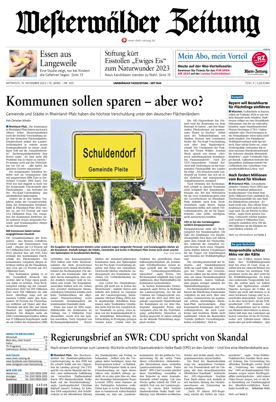 Westerwälder Zeitung vom Mittwoch, 15.11.2023