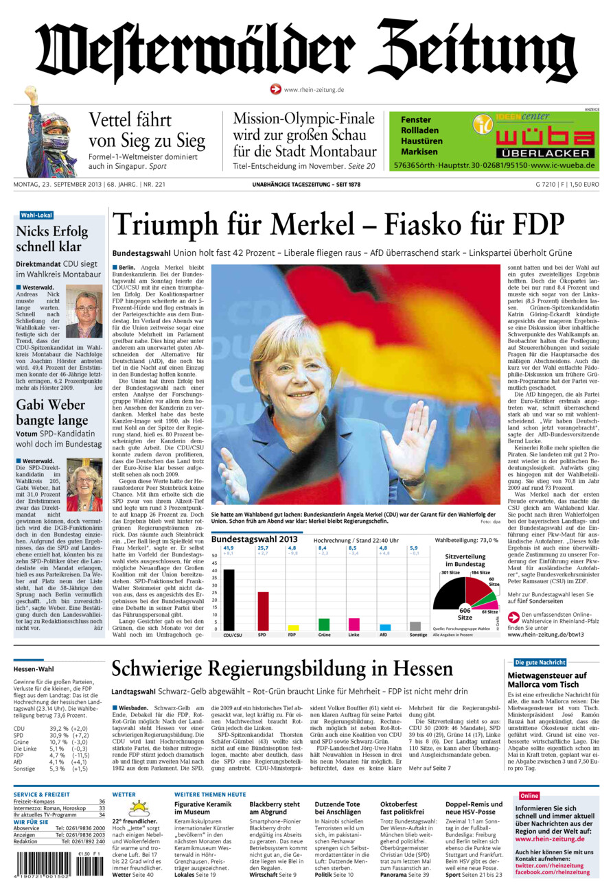 Westerwälder Zeitung vom Montag, 23.09.2013