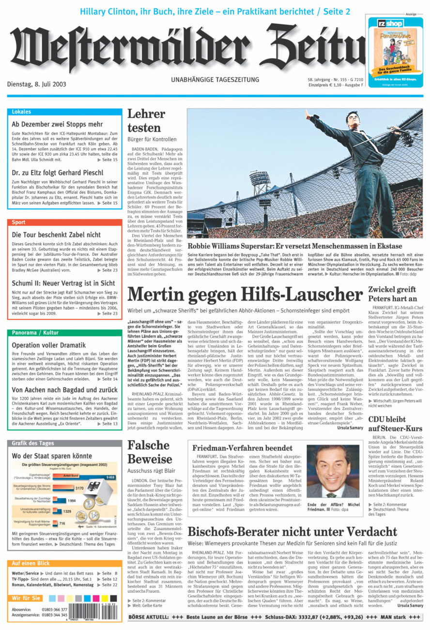 Westerwälder Zeitung vom Dienstag, 08.07.2003