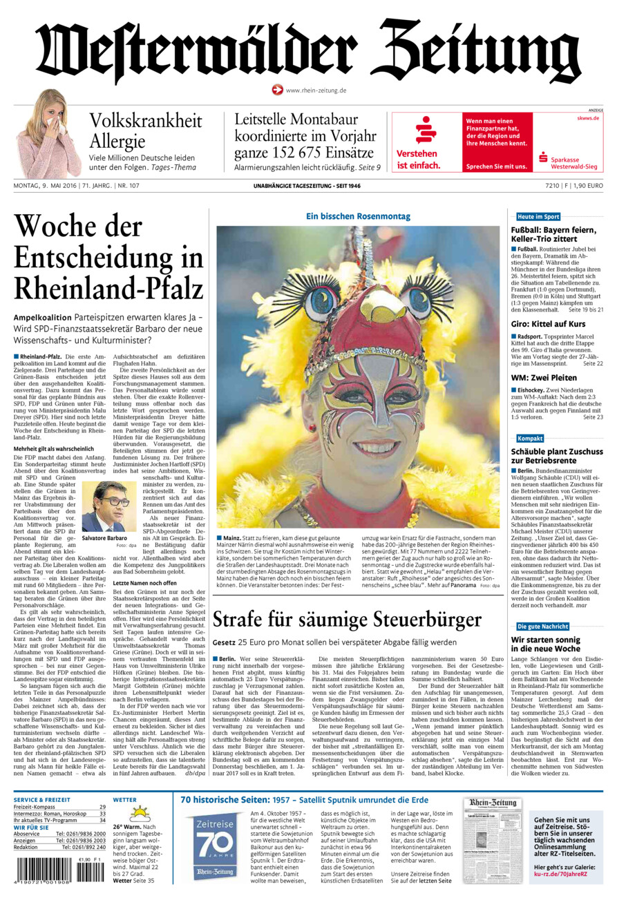 Westerwälder Zeitung vom Montag, 09.05.2016