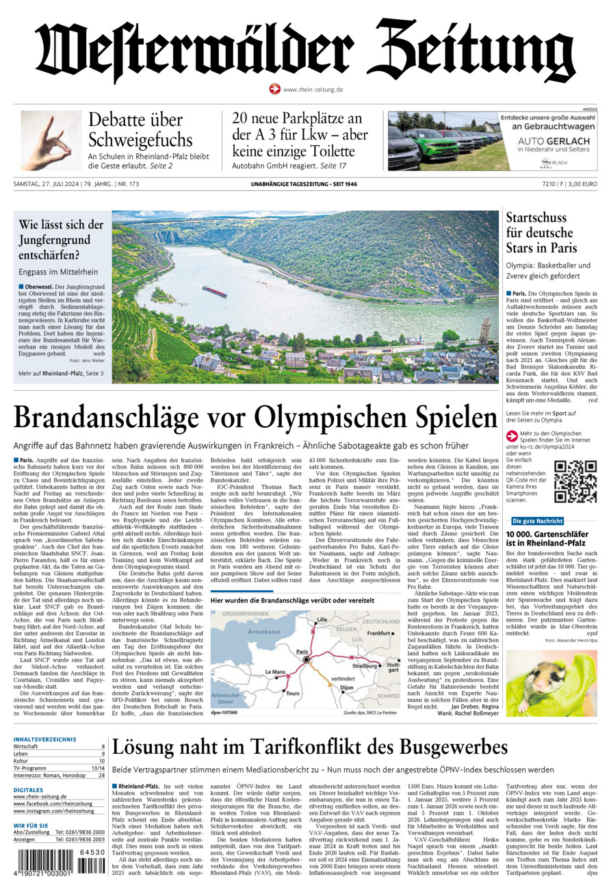 Westerwälder Zeitung vom Samstag, 27.07.2024