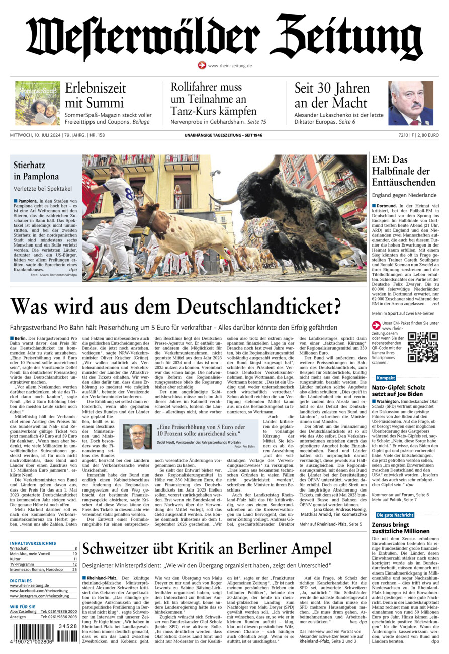 Westerwälder Zeitung vom Mittwoch, 10.07.2024