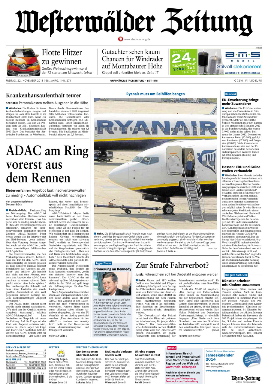 Westerwälder Zeitung vom Freitag, 22.11.2013