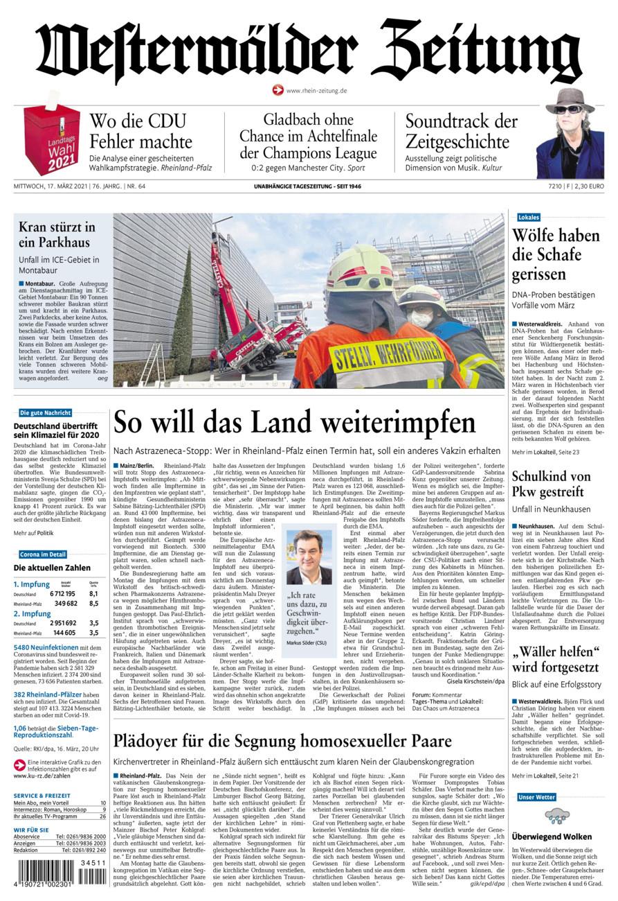 Westerwälder Zeitung vom Mittwoch, 17.03.2021