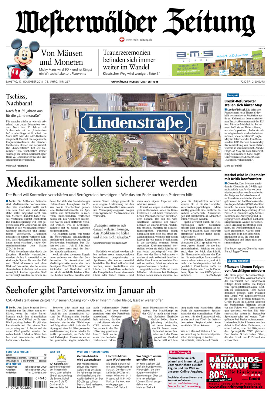 Westerwälder Zeitung vom Samstag, 17.11.2018