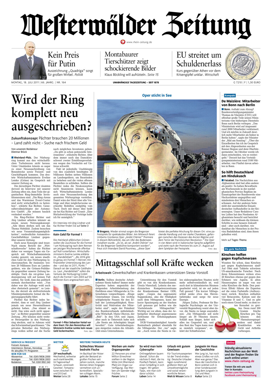 Westerwälder Zeitung vom Montag, 18.07.2011