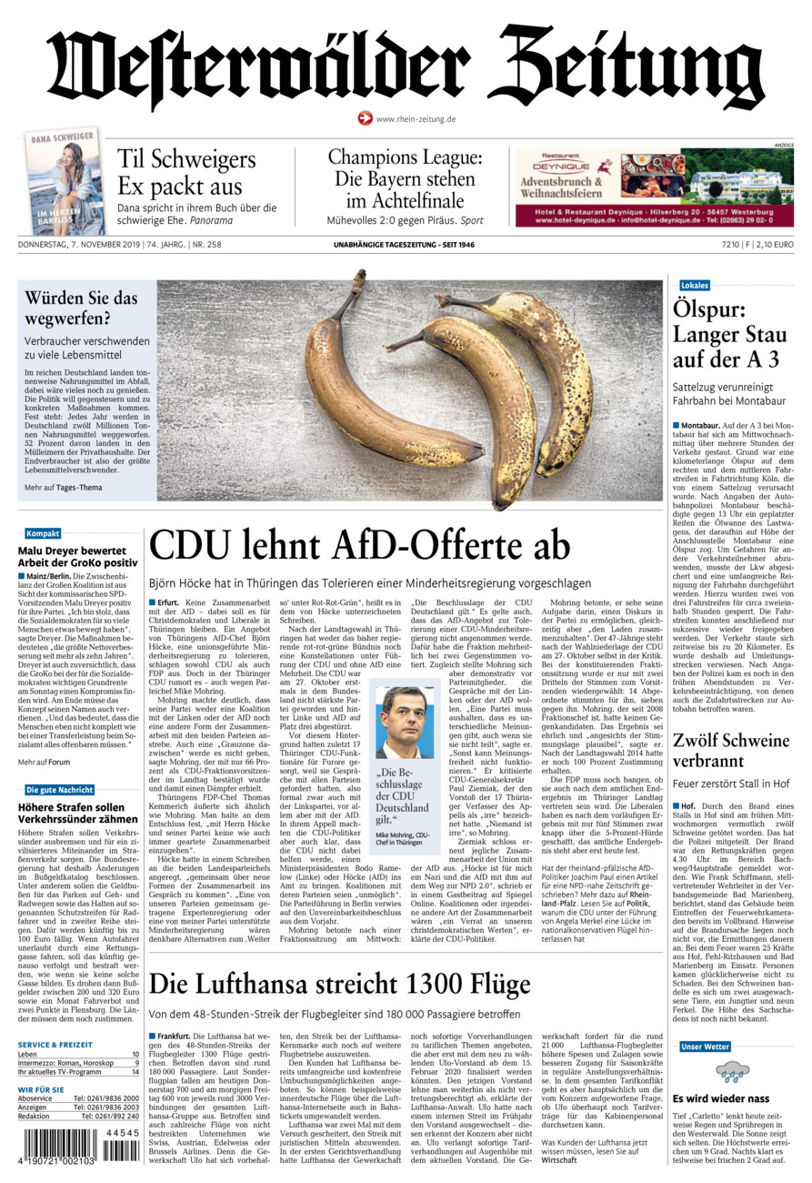 Westerwälder Zeitung vom Donnerstag, 07.11.2019