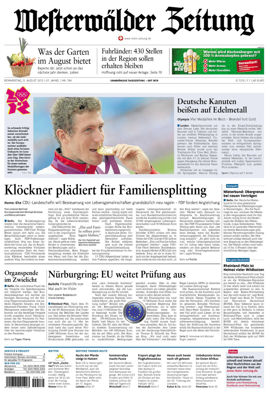 Westerwälder Zeitung vom Donnerstag, 09.08.2012